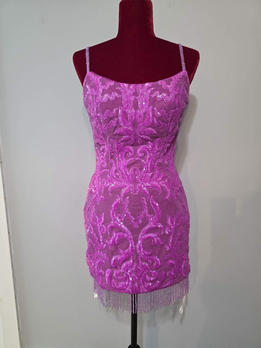 Fuchsia Sequin Mini Dress with Fringe